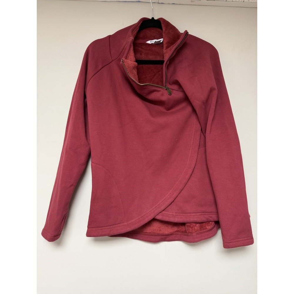 Athleta Cozy Asymmetrical Snap Pullover Top Burgundy Red Small S